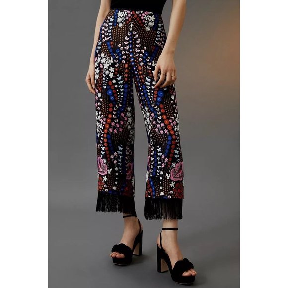 NWT $180 Maeve Floral Printed Wide-Leg Fringe Pants Sz 2 Z183-101 - Picture 2 of 4